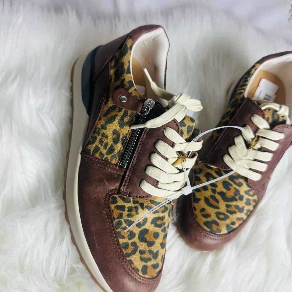 Leopard Print Brown Casual Sneakers with Cream Laces - Women - Picture 5 of 8